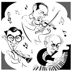 Béla Bartók au piano, clarinettiste américain Benny Goodman (1909-86) et violoniste hongrois Joseph Szigeti (1892-1973), le trio qui a réalisé l
